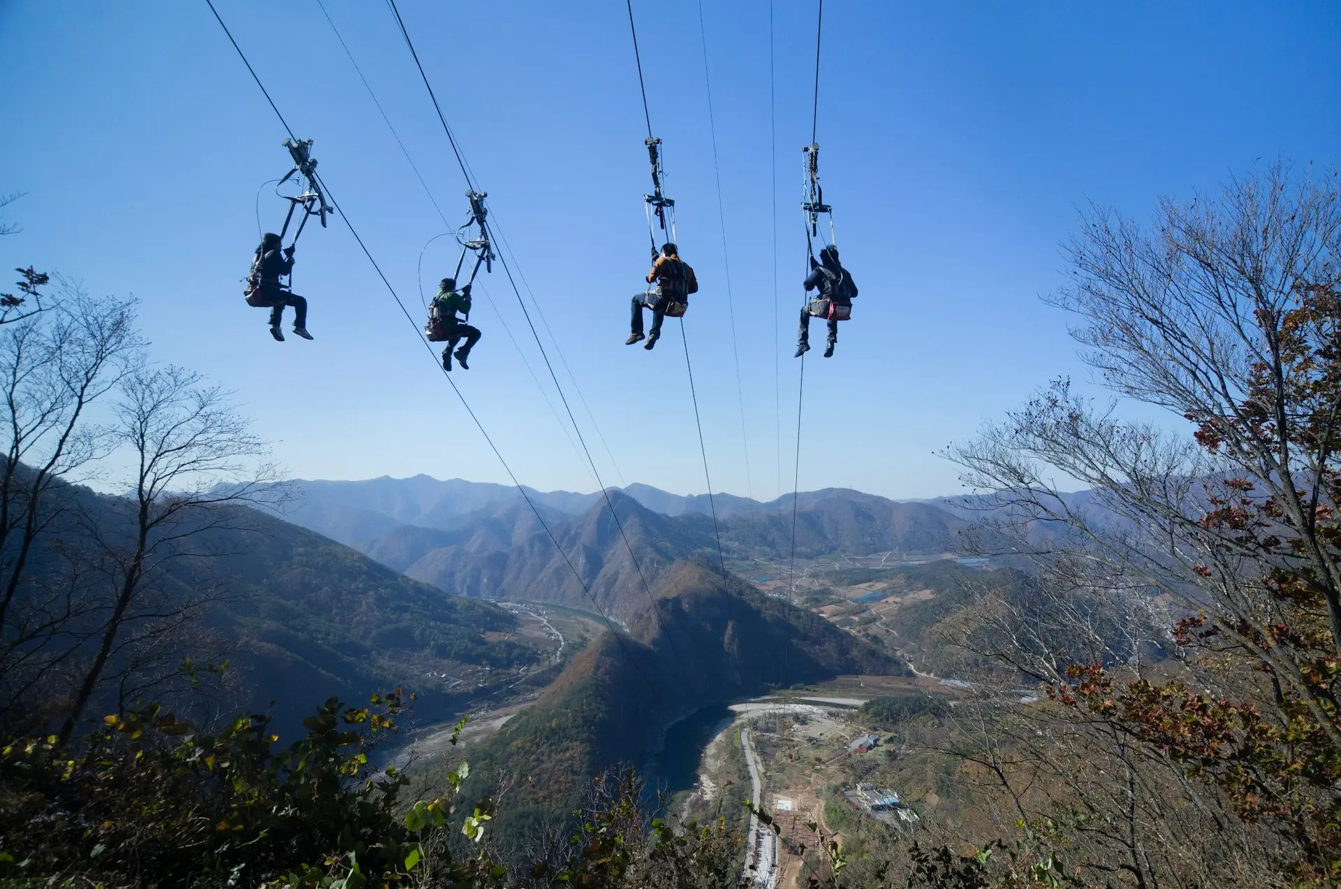 a group of people skydiving